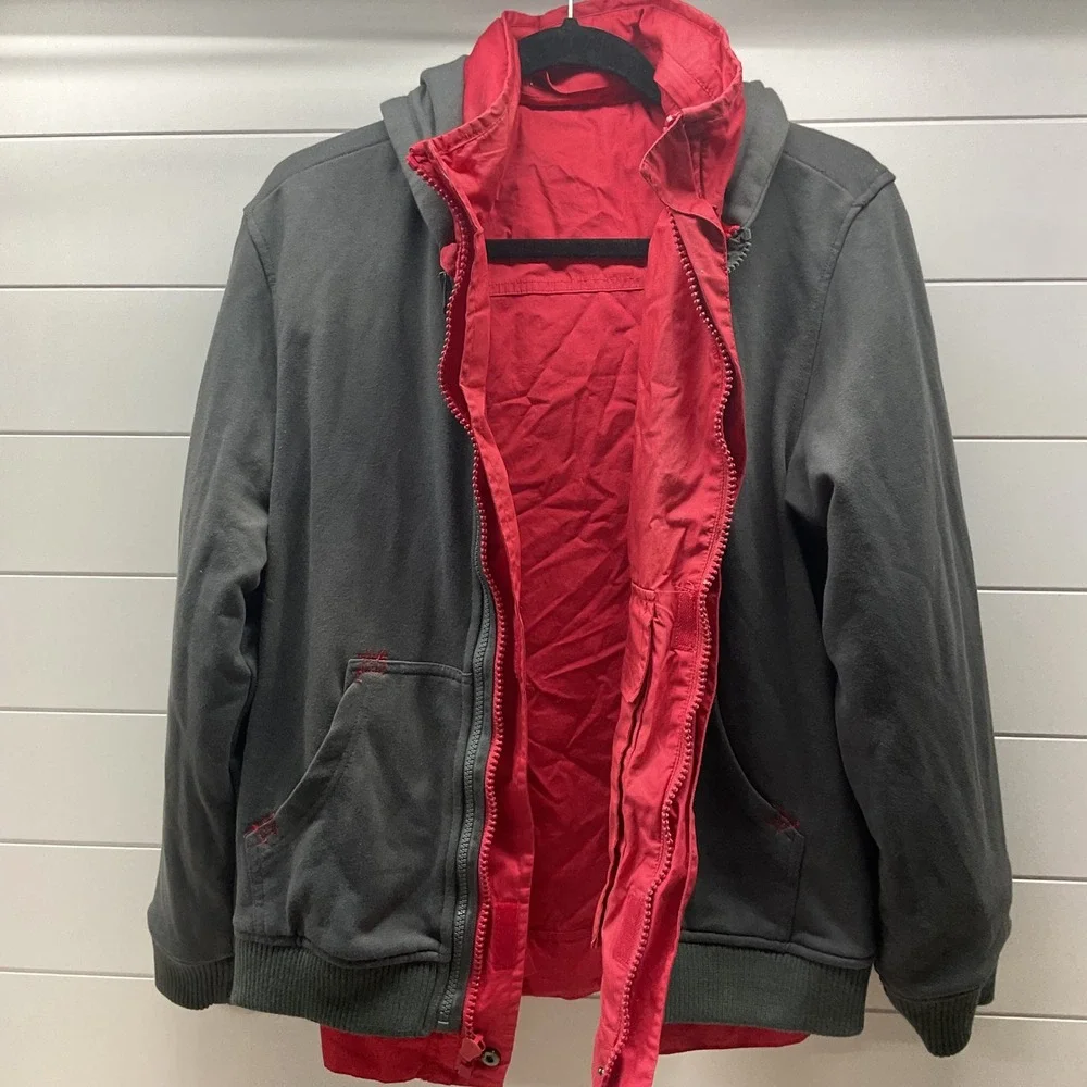 SKHUABAN Boys 2-in-1 Utility Jacket Red Charcoal Grey Hooded Liner Size 12 13-14